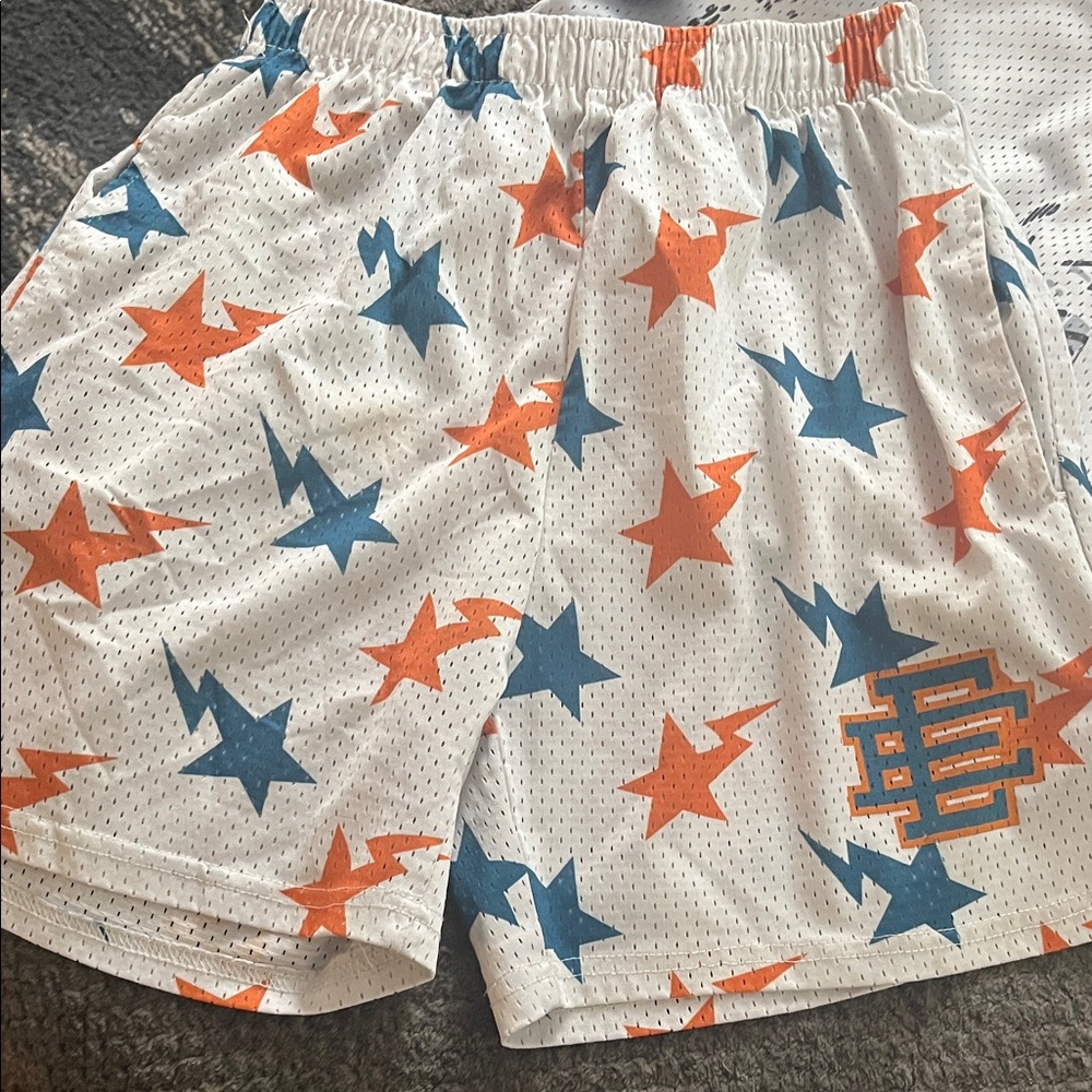Eric Emanuel White Shorts with Orange and Blue Stars - Picture 2 of 5